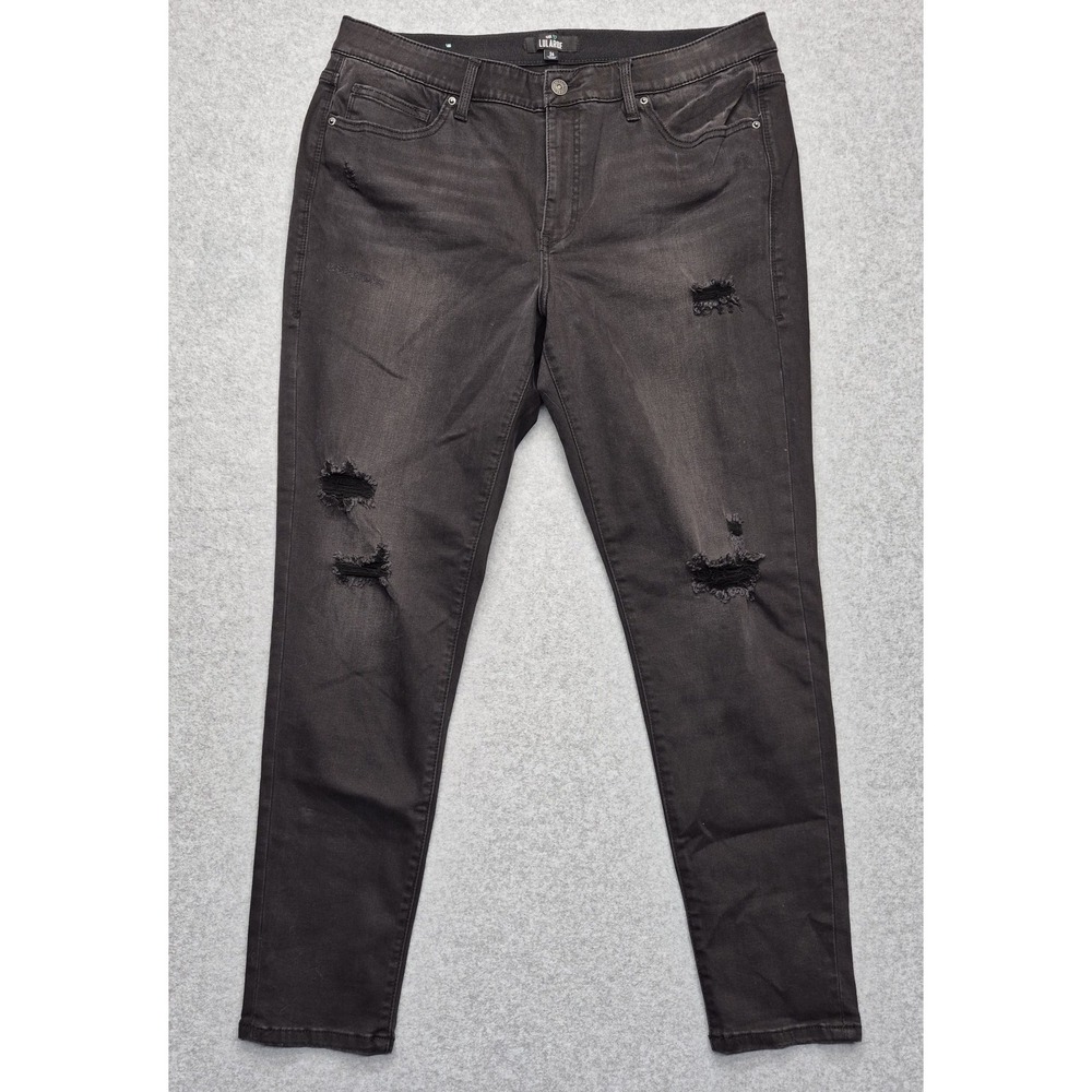 LuLaRoe Denim Jeans Womens 34 Washed Black‎ Distressed Ripped Knee Stretch Pants